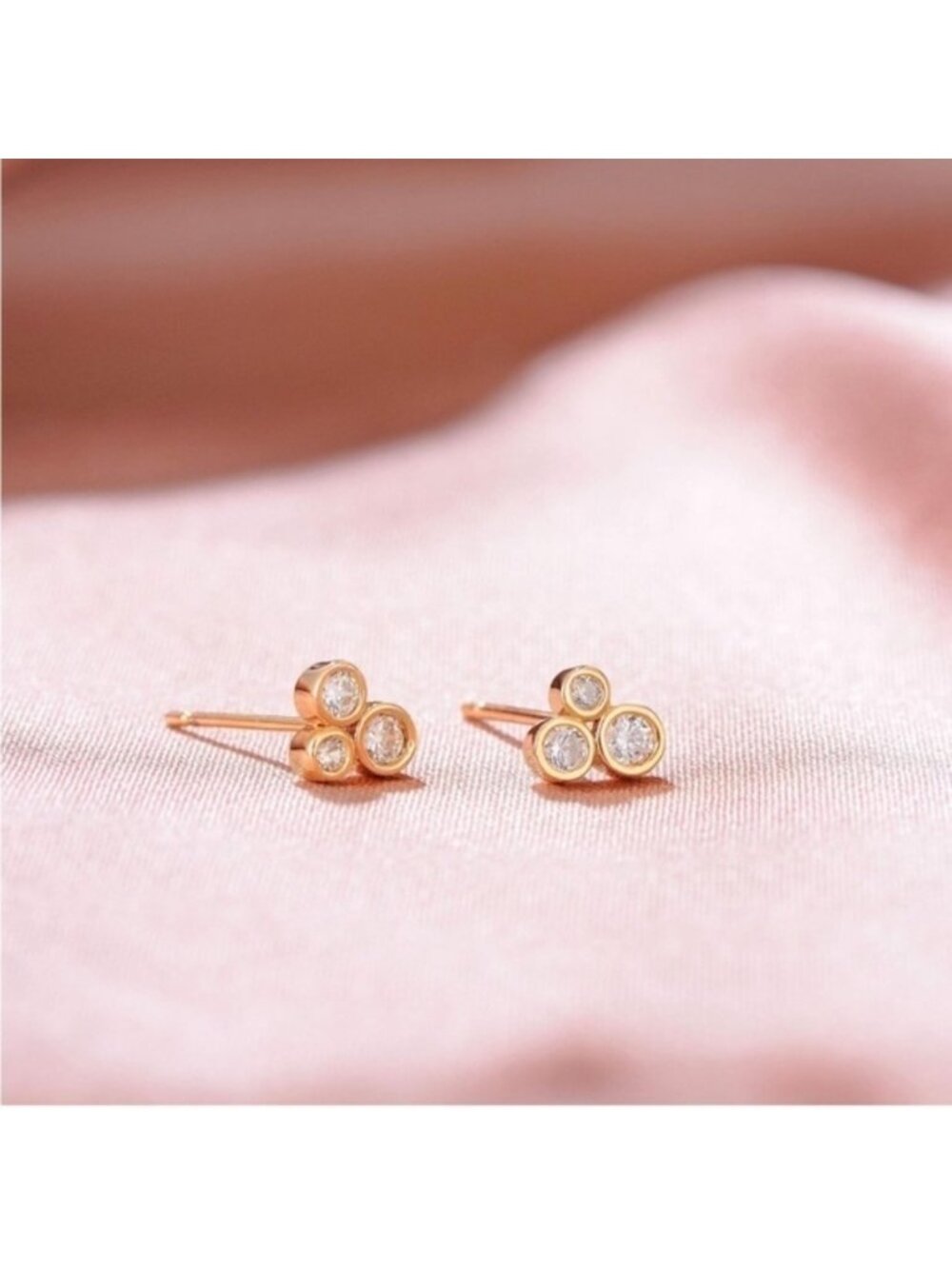 GOLD 14k Gold Plated Three Cubic Zirconia Stuff Earrings - Picture 3 of 3